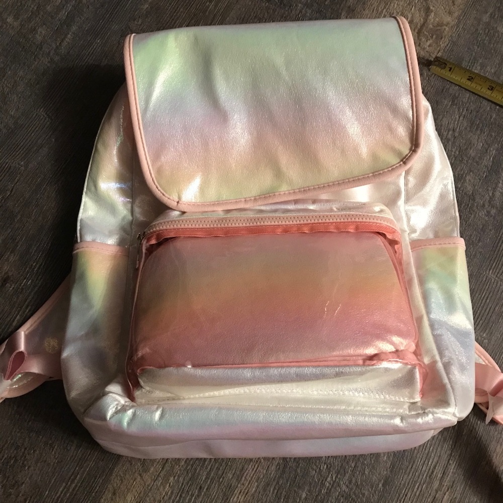 Iridescent Pink Rainbow Full size back pack NWT